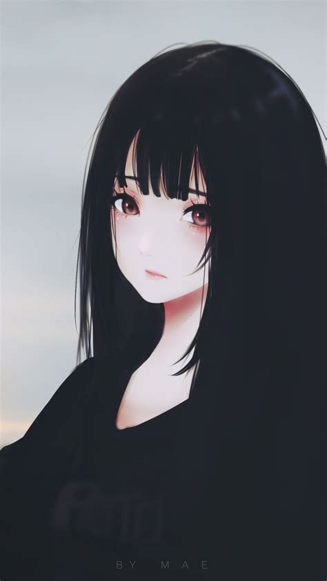 Download 1080x1920 Anime Girl Black Hair Sad Expression Semi Realistic Wallpapers For Iphone