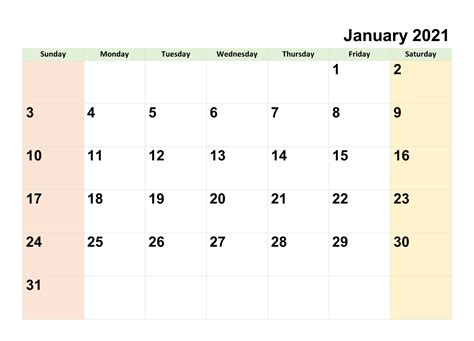 Free Fillable January Calendar 2021 Printable Editable With Notes