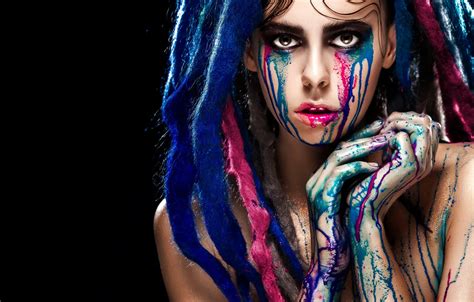 Wallpaper Blue Drag Model Tears Look Pose Fingers Makeup Images