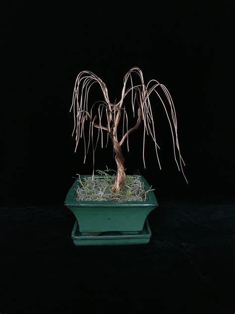 Weeping Copper Wire Tree Sculpture In Green Ceramic Bonsai Pot Etsy