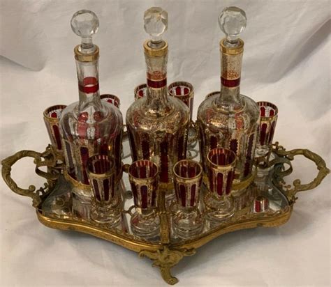 19th century bohemian moser ruby liqueur decanter set carafe liquor decanter set decanters