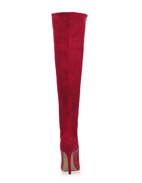 Red Suede Boots Womens Round Toe High Heel Over The Knee Boots For Winter