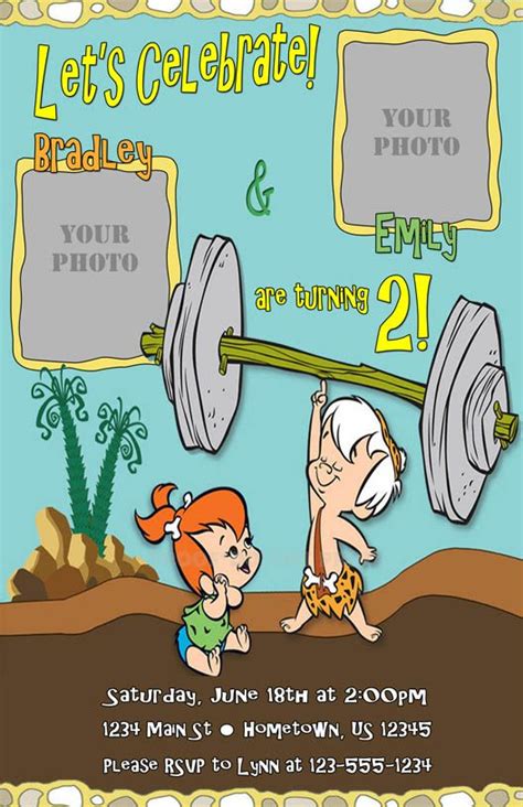 Personalized Flintstone S Pebbles And Bamm Bamm Birthday Photo Invitations Photo Birthday