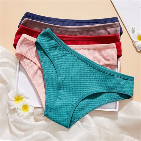 Waffle Cotton Underwear Seamless Womens Panties Sexy Panty Breathable Solid Color Female
