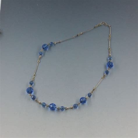 Deco Style Blue Glass Bead Necklace