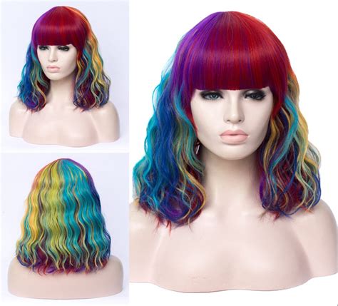 Multi Color Mermaid Wig Curvy Wig 10 Inch Wig With Bang Wig Etsy
