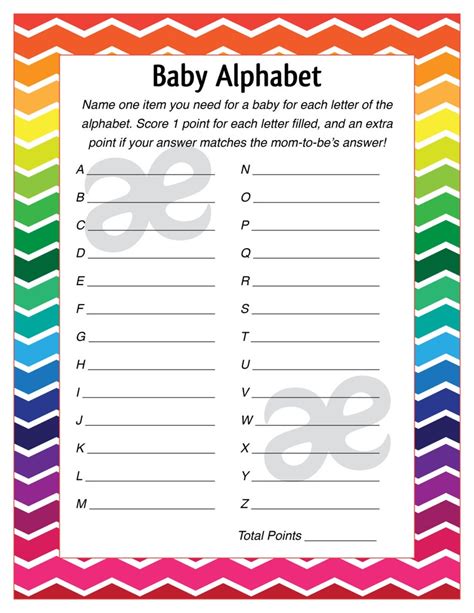 Free Printable Baby Shower Alphabet Introduction Game Ice Breaker