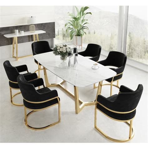 Veneta Rectangular White Marble Dining Table With Gold Legs Fif