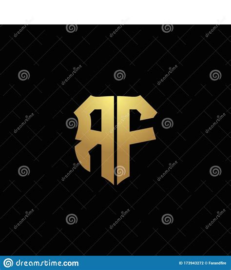 Rf Logo Monogram With Gold Colors And Shield Shape Design Template