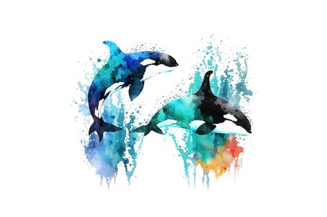 Premium Photo Killer Whales Are Drawn With Multicolored Watercolors