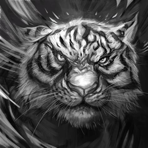 821745 Big Cats Tigers Painting Art Black And White Snout