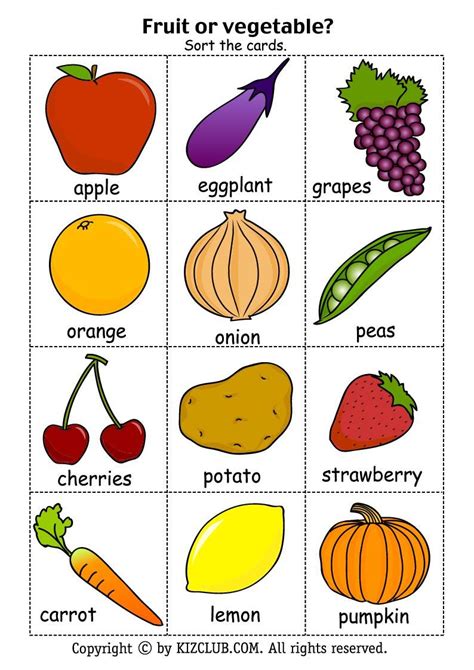 Fruits And Vegetables Chart For Kids