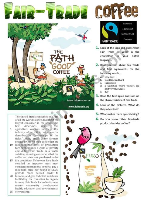 Fair Trade Coffee Reading Picture Description Key Esl Worksheet
