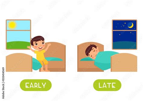 Little Boy Waking Up And Sleeping Illustration With Typography Late