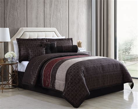 The perfect comforter set is soft, warm, and durable. Mainstays 7 Piece Medici Geometric Stripe Brown Comforter ...