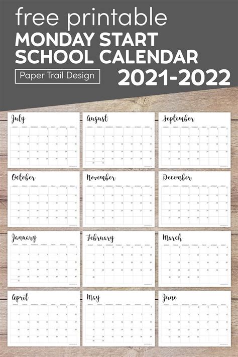 2021 2022 Printable School Calendar Paper Trail Design In 2021