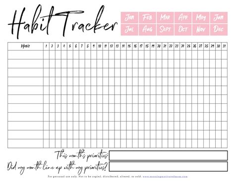 Monthly Habit Tracker Printable Morning Motivated Mom