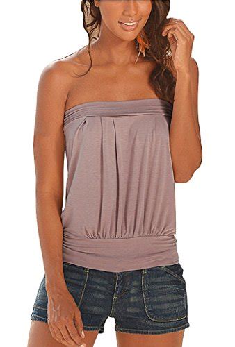 sumtory women summer strapless tank top pleated tube shirt blouse stropso