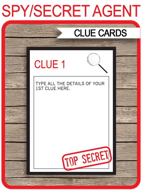 Spy Treasure Hunt Clue Cards Template Spy Secret Agent Birthday Party