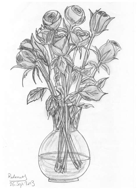 How To Draw A Rose In A Vase At Drawing Tutorials