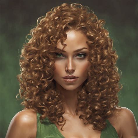 Curly Light Brown Hair With Green Eyes Light Caramel Skin Adult Ai