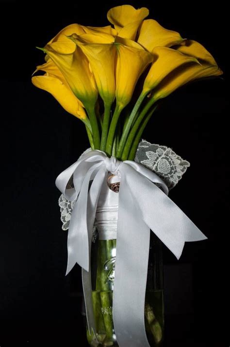 Bridal Bouquet Of Yellow Calla Lilies With A Grandmas Hankie And