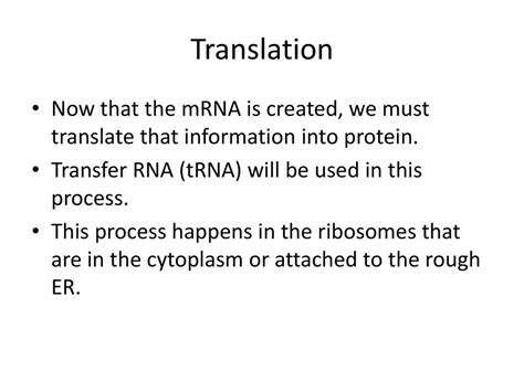 Translation Now That The Mrna Is Created We Must Translate That