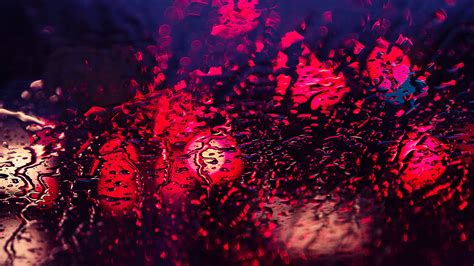 Wallpaper Red Lights Rain Water On Glass Water Drops 1920x1080