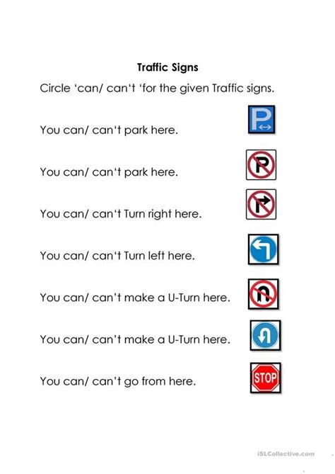 Traffic Signs English Esl Worksheets For Distance Learning And
