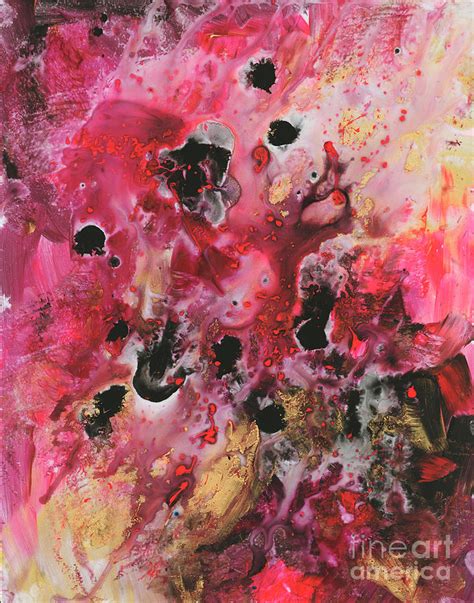 Raw Abstract Original Pink Black Gold Painting Liquid Art Pour Fine Art