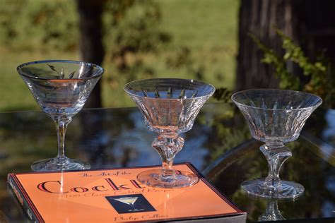 4 Vintage Etched Cocktail Martini Glasses Set Of 4 Mis Matched Martini Glasses Mixologist