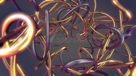 Metal Shape Made Of Tangled Wires Bright Neon Wires Close Up Modern