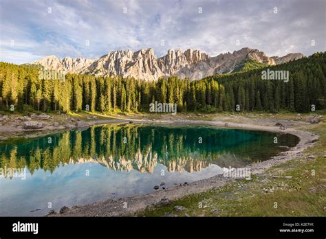 Karersee Lago Di Carezza In Front Of Latemar Mountains Dolomites