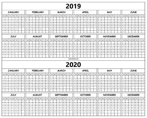 2019 2020 Calendar Printable Images On