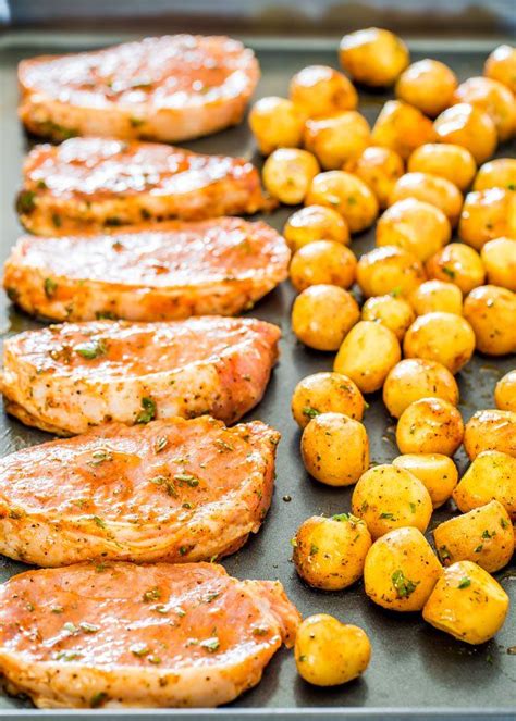 Spread on the hot baking sheet; Ranch Pork Chops and Potatoes Sheet Pan Dinner - get out ...