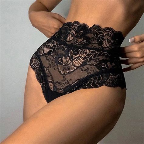sexy floral lace mesh panties women high waist solid sexy briefs female underwear pant ladies