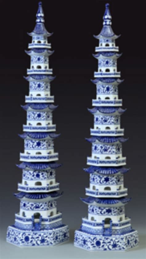 Hand Painted Pagoda Towers Asian Accessories And Decor Blue And