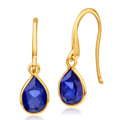 Ct Alluring Yellow Gold Created Sapphire Drop Earrings