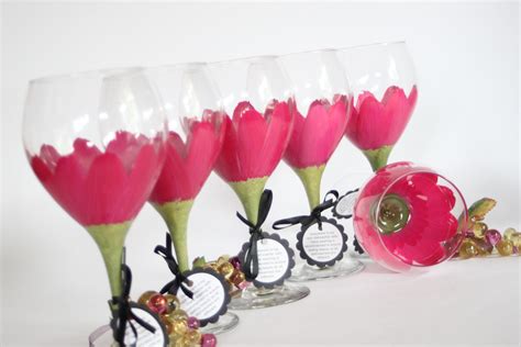 Hot Pink Gerbera Daisy Hand Painted Wine Glasses For The Bridal Party