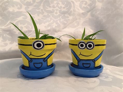Minion 3 Painted Clay Flower Pots More Flower Pot Art Clay Flower
