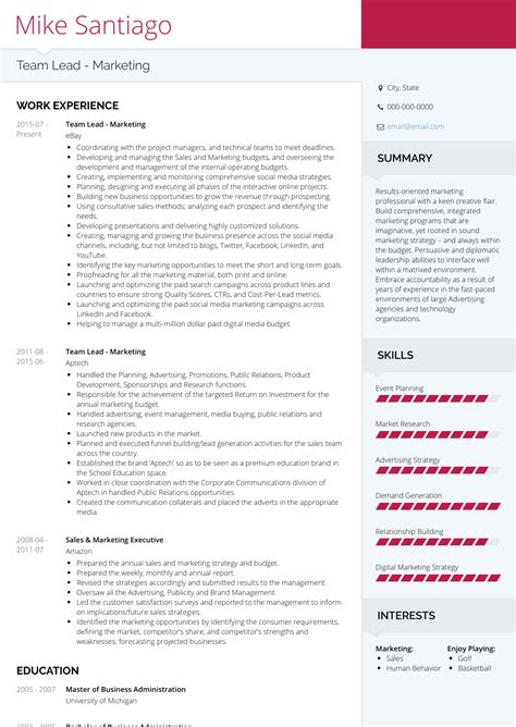 Emphasize leadership roles in each position you've held. Team Lead - Resume Samples and Templates | VisualCV