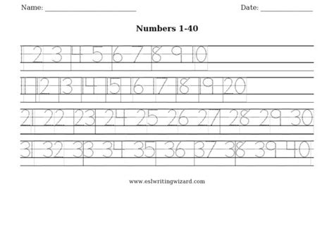 Recognizing Numbers 1-40 Worksheet