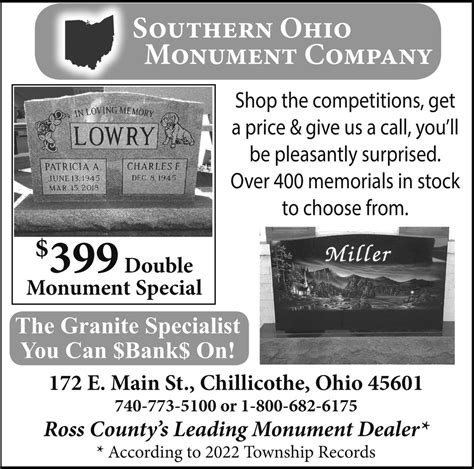 Double Monument Special Southern Ohio Monument Company Chillicothe Oh