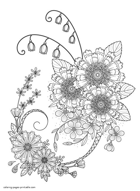 Cute Flowers Coloring Sheet For Adults Coloring Pages Printable