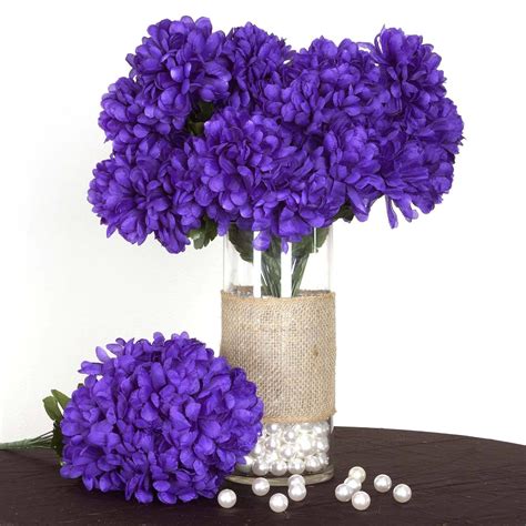56 artificial purple silk chrysanthemum flowers bush wedding bridal bouquet vase decoration