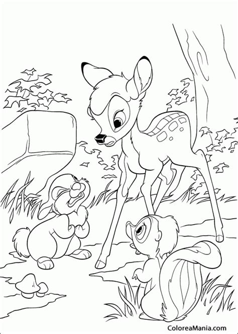 Colorear Bambi Junto A Tambor Y Flor Bambi Dibujo Para Colorear Gratis