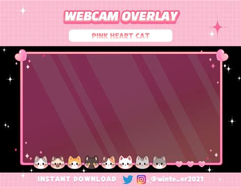 Twitch Pink Cute Cat Webcam Overlay Pink Overlay Pink Heart Frame
