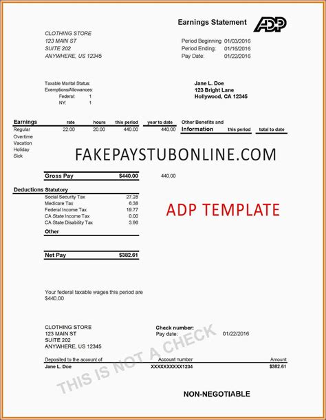 Fake Pay Stub Template Adp Template Resume Examples Bw JQv J