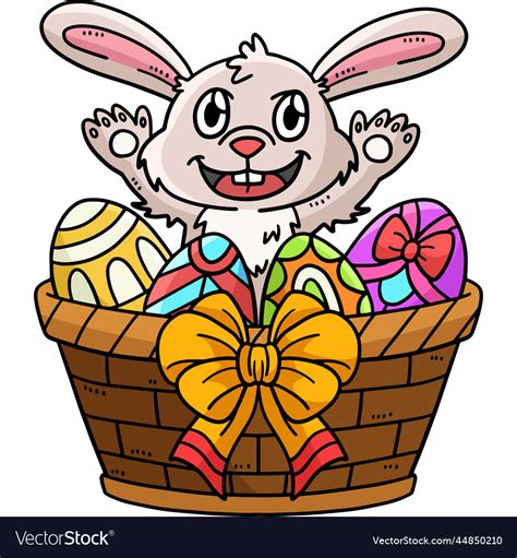 bunny easter eggs in the basket cartoon clipart vector image