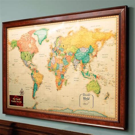 World Magnetic Travel Map With Burlwood Frame Frontgate Travel Maps